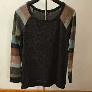 Pink Clover Charcoal Sweatshirt with Striped Sleeves